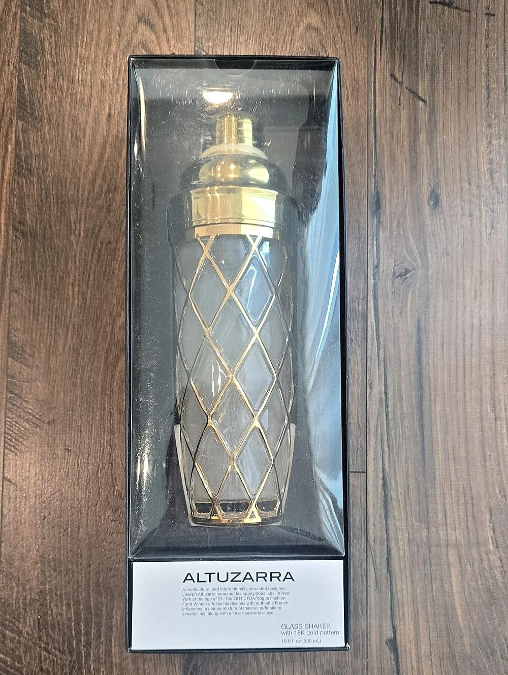 Altuzarra Glass Shaker with 18K Gold Pattern Black & Gold